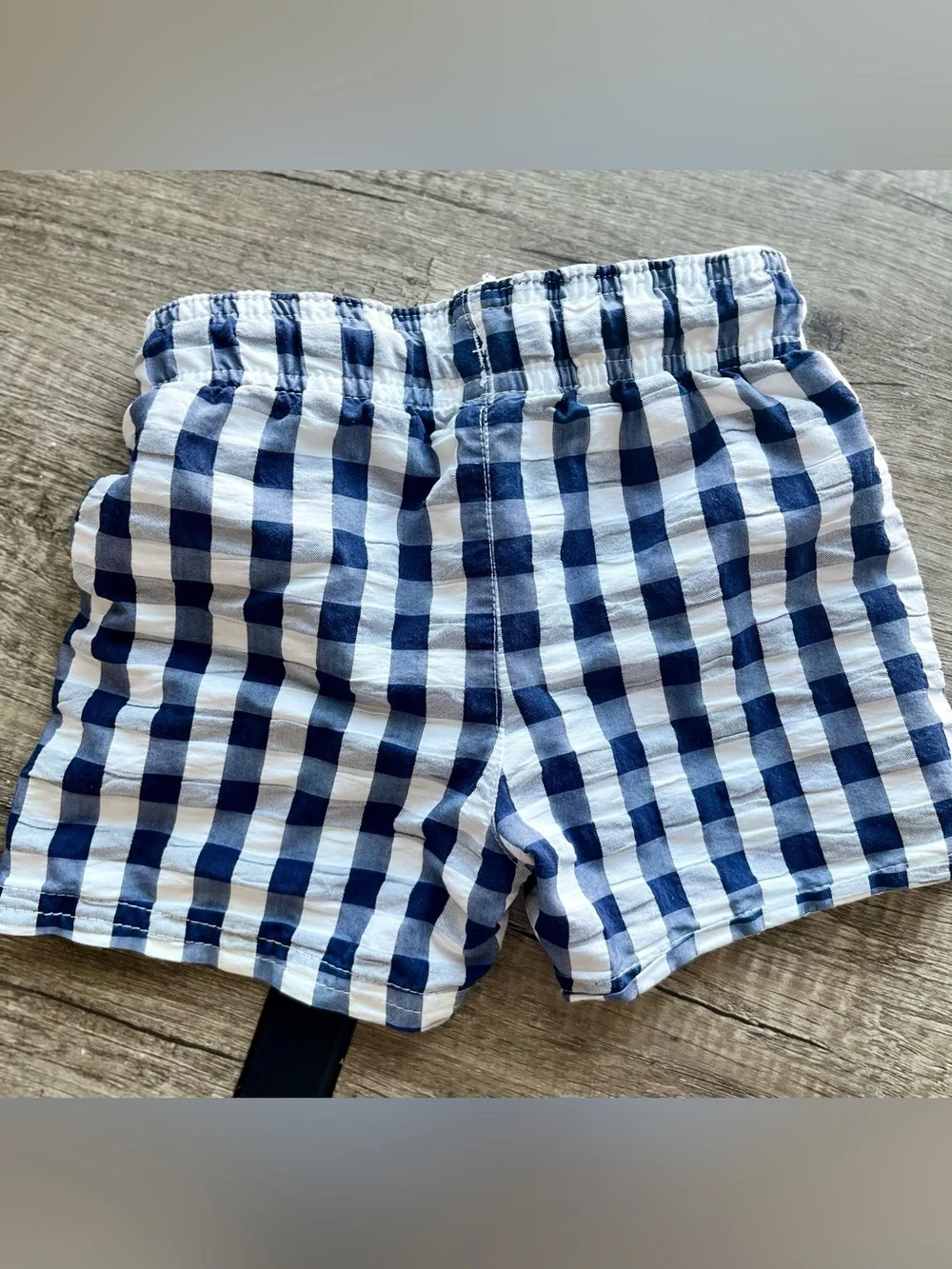 Cat & Jack Navy and White Gingham Swim Shorts with Pink-Tip Drawstring